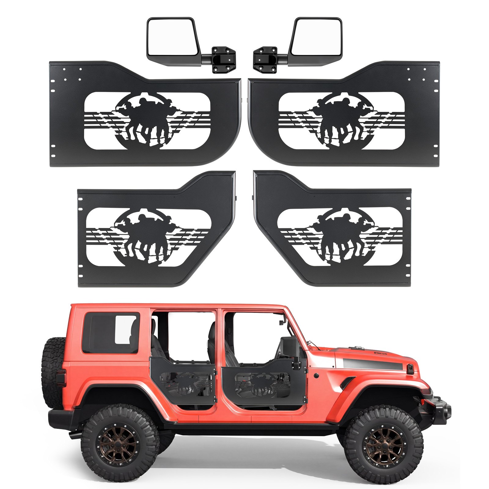 VEVOR Mezze Porte Tubolari per Veicoli Kit con 4 Porte per Jeep con Specchietti, Compatile con Jeep Wragler JL 2018-2026 Gladiator JT 2020-2026, Porta in Acciaio da 4 pezzi Anteriori Posteriore