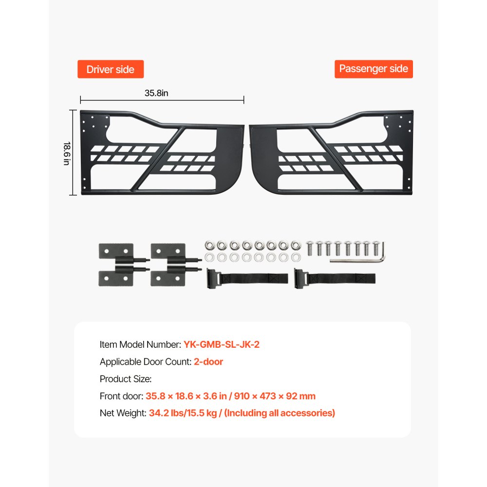 VEVOR Porte Tubolari Jeep, 2 Porte, Stile Caccia con Cerniere Resistenti e Chiusura OE, Porte per Jeep con Cuscinetti in Gomma e Tubo in Acciaio Temprato, per Jeep Wrangler JK 2007-2018
