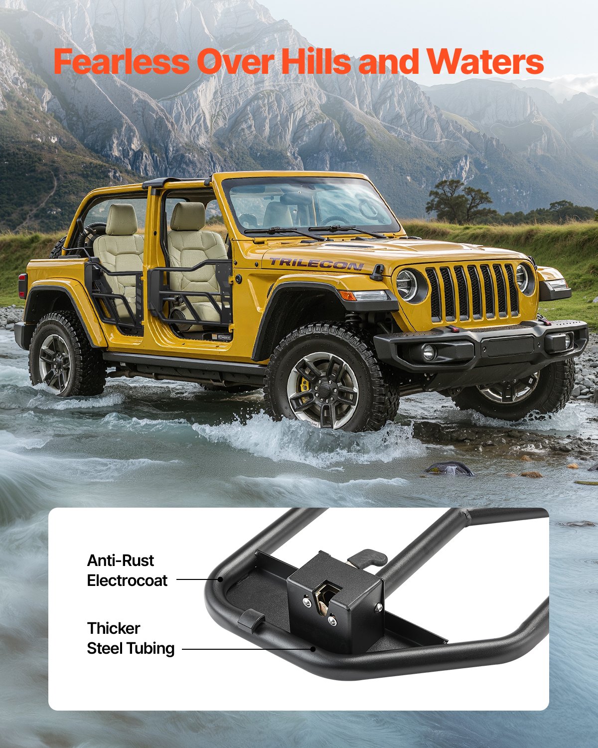 VEVOR Porte Tubolari Jeep, 4 Porte in Stile Avventura, con Cerniere Resistenti Chiusura OE e Cuscinetti in Gomma Tubo in Acciaio Temprato, Porte per Jeep Wrangler JK 2007-2018 27,5 kg