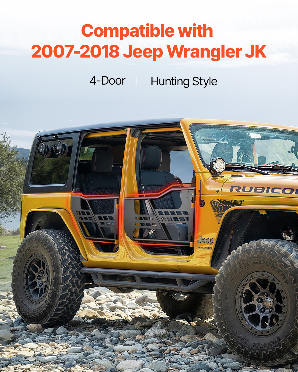VEVOR Porte Tubolari Jeep, 4 Porte in Stile Caccia, con Cerniere Resistenti Chiusura OE e Cuscinetti in Gomma Tubo in Acciaio Temprato, Avventure Porte per Jeep Wrangler JK 2007-2018