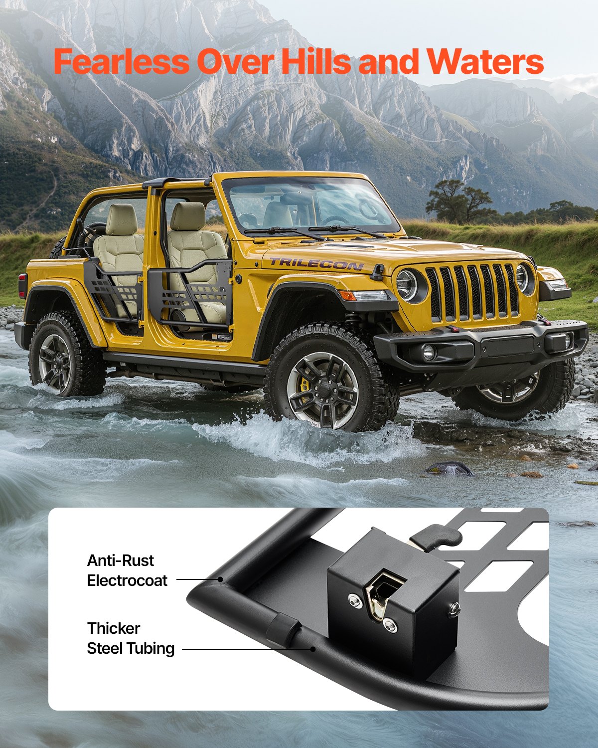 VEVOR Porte Tubolari Jeep, 4 Porte in Stile Caccia 28,9 kg, con Cerniere Resistenti, Chiusura OE e Cuscinetti in Gomma, Porte per Jeep Wrangler JL 2018 a 2024 e Jeep Gladiator JT 2020 a 2024