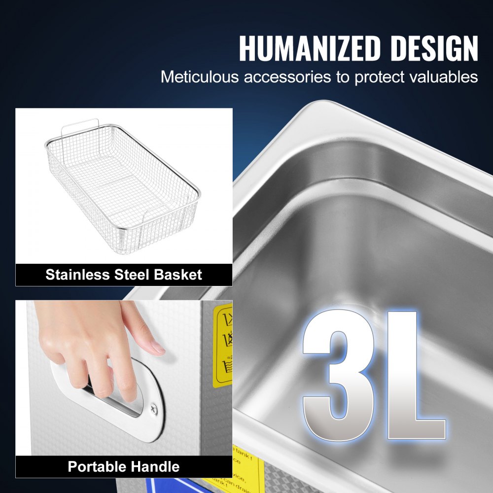 Pulitore ad ultrasuoni 3L Macchina di pulizia ad ultrasuoni in acciaio inossidabile Timer di riscaldamento digitale Pulizia gioielli per uso domestico personale commerciale