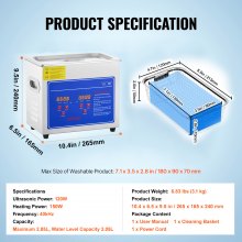 VEVOR Vasca Ultrasuoni Pulitore ad ultrasuoni 3L Macchina di pulizia ad ultrasuoni in acciaio inossidabile Timer di riscaldamento digitale Pulizia