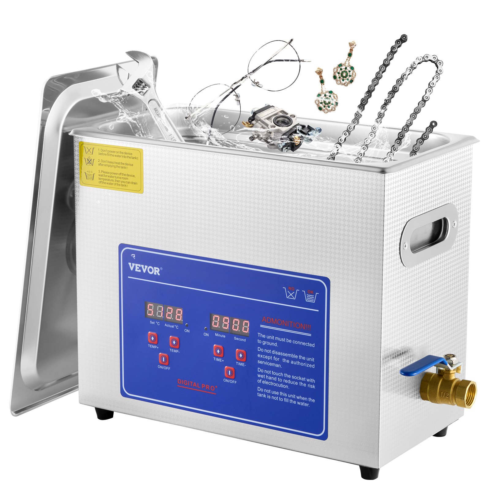 Ultrasonic Cleaner 6L Ultrasonic Cleaner Stainless Steel Ultrasonic Cleaning Device with Digital Display for Jewelry, Glasses and Teeth