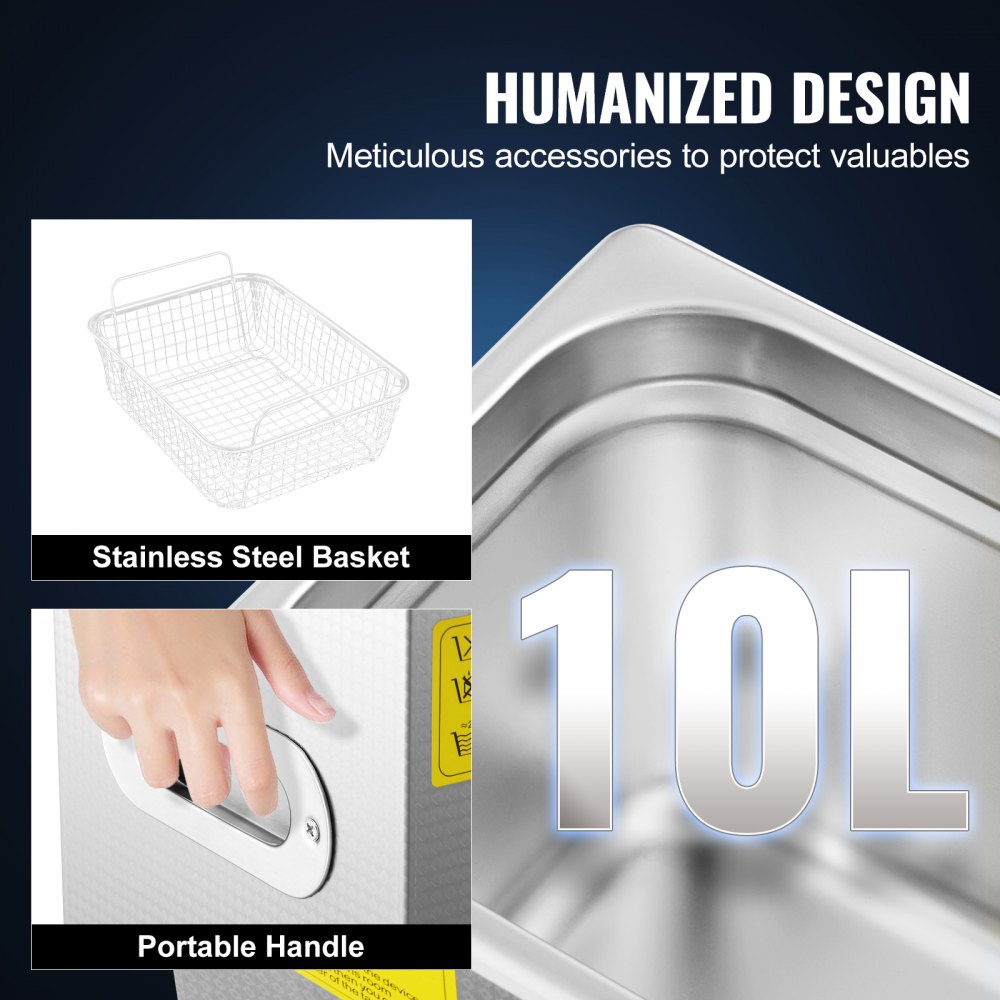 VEVOR Professional Ultrasonic Cleaner, 10 L Ultrasonic Jewelry Cleaner with Digital Timer and Heater, Stainless Steel Industrial Sonic Cleaner 40 kHz for Glasses, Watches, Rings, Small Parts