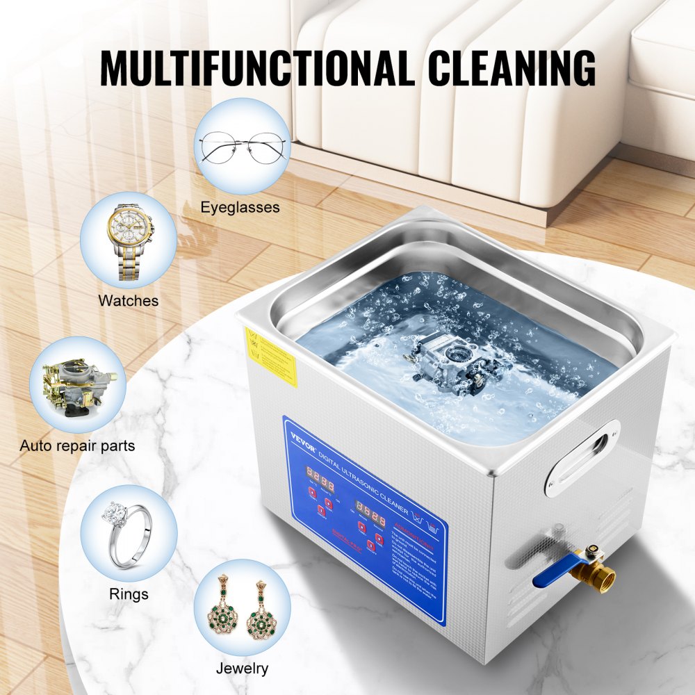 VEVOR Professional Ultrasonic Cleaner, 10 L Ultrasonic Jewelry Cleaner with Digital Timer and Heater, Stainless Steel Industrial Sonic Cleaner 40 kHz for Glasses, Watches, Rings, Small Parts