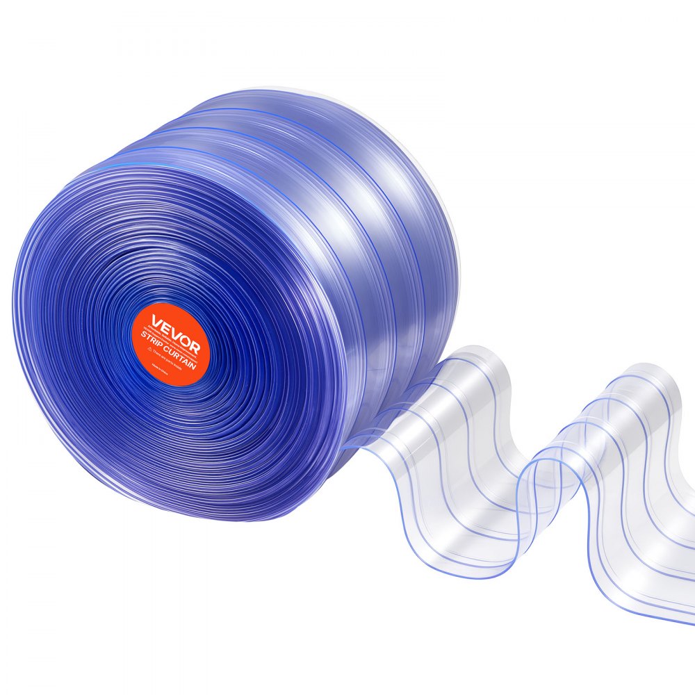 VEVOR Tenda a Strisce in Plastica Lunghezza 45,7 m, Rotolo di Striscia Larghezza 20 cm per Porta in Plastica Superficie Ondulata, Rotolo a Strisce Trasparente per Magazzino, Garage