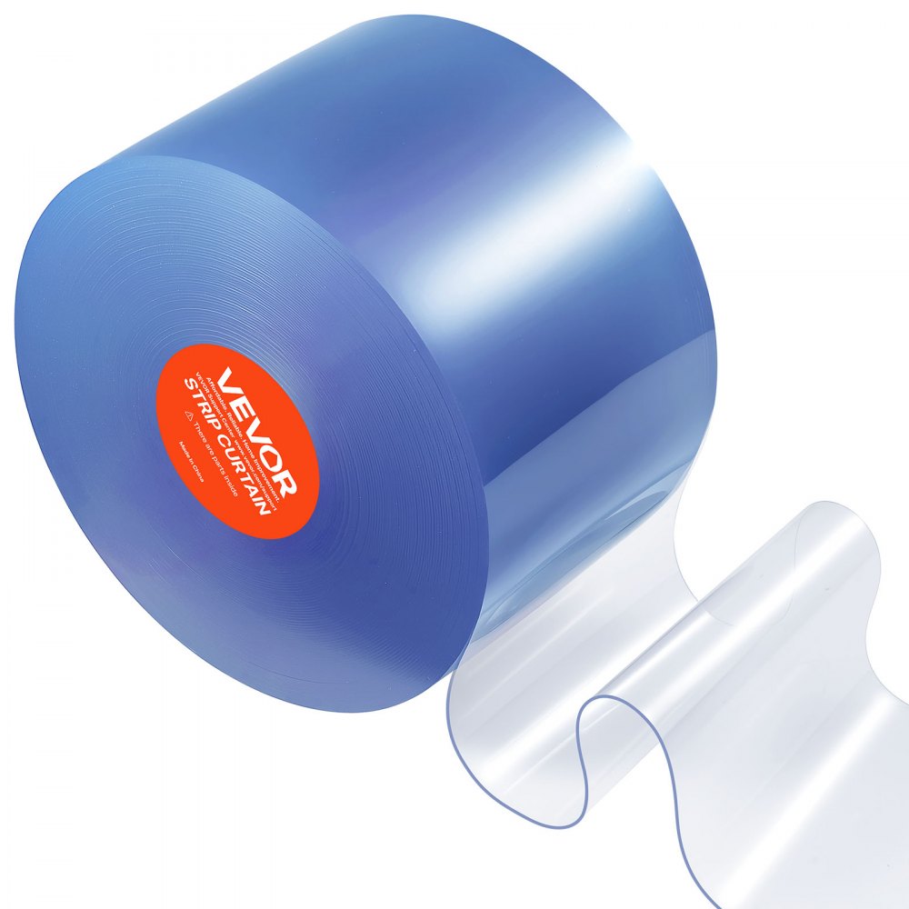 VEVOR Tenda a Strisce in Plastica Lunghezza 45,7 m, Rotolo di Striscia Larghezza 20 cm per Porta in Plastica Liscia per Porte, Tenda a Strisce Trasparente per Magazzini, Congelatori, Garage