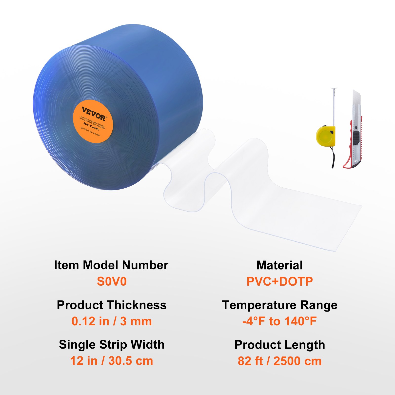 VEVOR Tenda a Strisce in Plastica, 2500x30,5 cm, Tenda a Lamelle Trasparente, Striscia per Porte in Plastica Liscia a Rullo Spessore 3 mm per Porte di Supermercato, Centri Commerciali, Garage