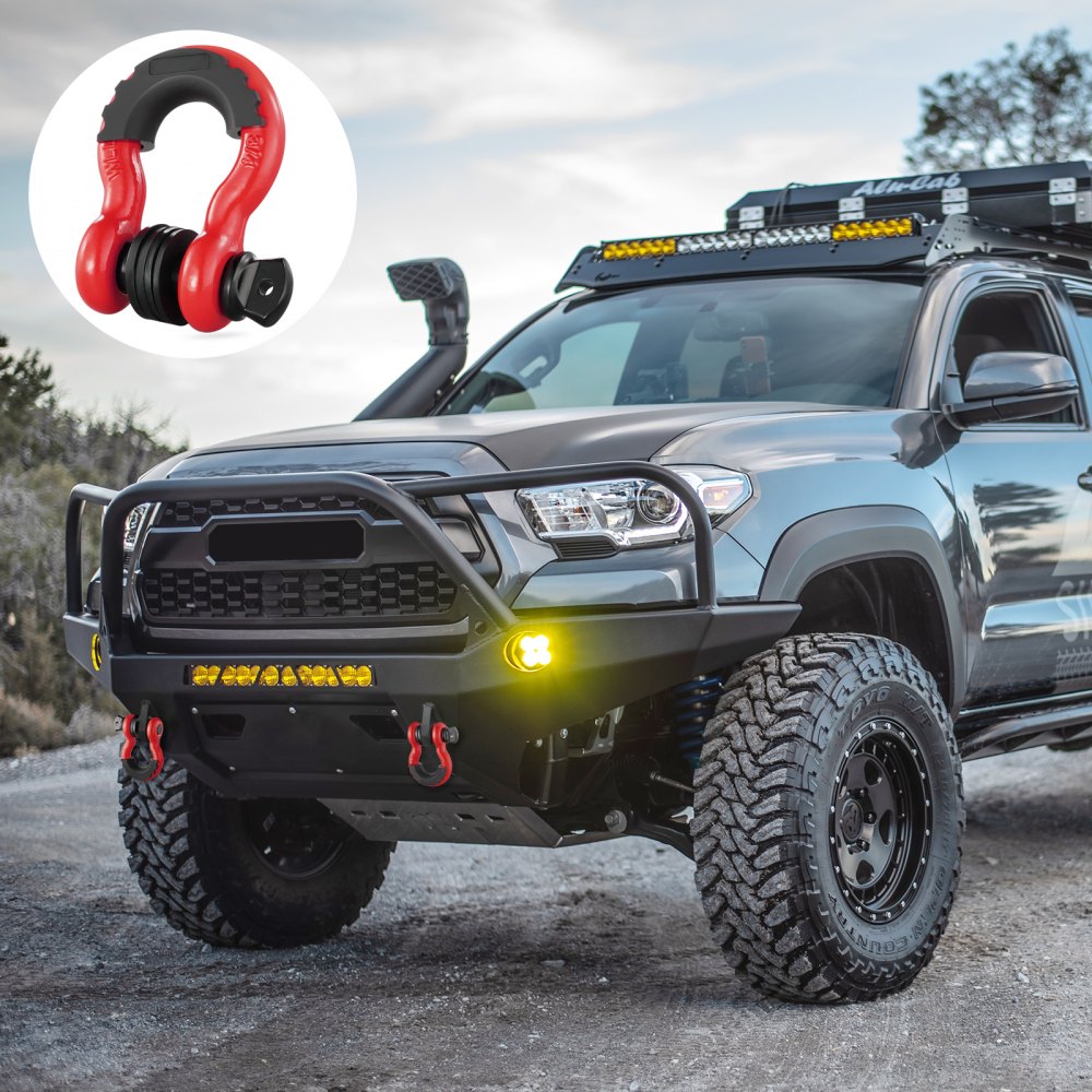 VEVOR Grillo Anello a D 19 mm, 2 Pezzi Grilli in Acciaio Legato 28,5 T Resistenza alla Rottura con Perno a Vite da 222 mm, Isolatori Rondelle, Grillo per Recupero Veicoli Fuoristrada per Jeep, Rosso