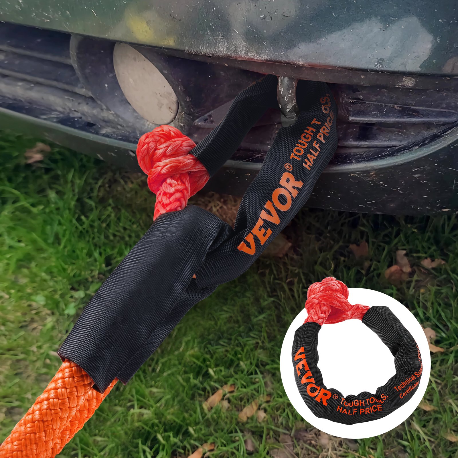 VEVOR Grilli sintetici morbidi, 12,7x558,8 mm, 2 pezzi di corda per grilli da traino per recupero, carico di rottura 20 tonnellate, borsa di stoccaggio per UTV, ATV, camion, Jeep, fuoristrada, rosso