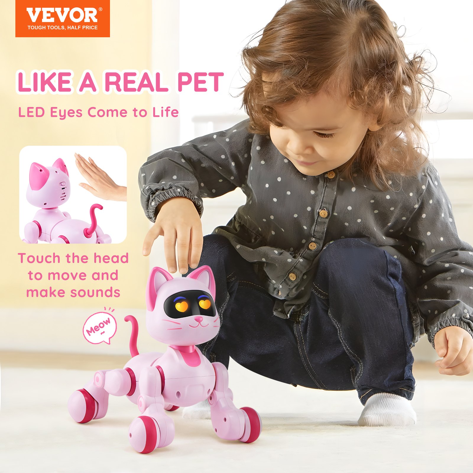 VEVOR Robot Giocattolo per Bambini Telecomando Smart RC Gatto, Telecomando Programmabile, Controllo a Tocco, Giocattolo Robotico Gatto, Giocattolo Intelligente per Bambini, Robot Gatto Giocattolo