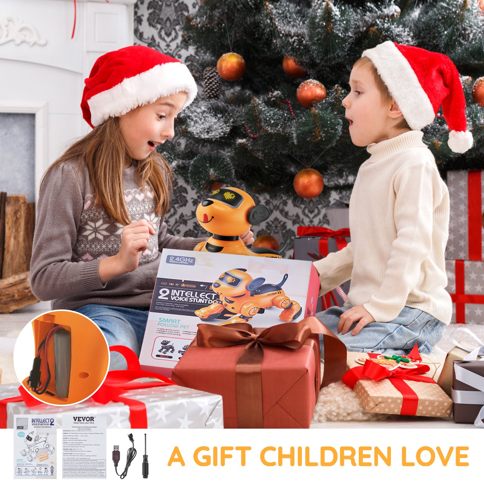 VEVOR Robot Giocattolo per Bambini, Robot Cane Telecomandato Intelligente, Telecomando Programmabile, Funzione Localizzazione, Controllo a Tocco, Voce, Interattivo, Canto, Danza per Bambini