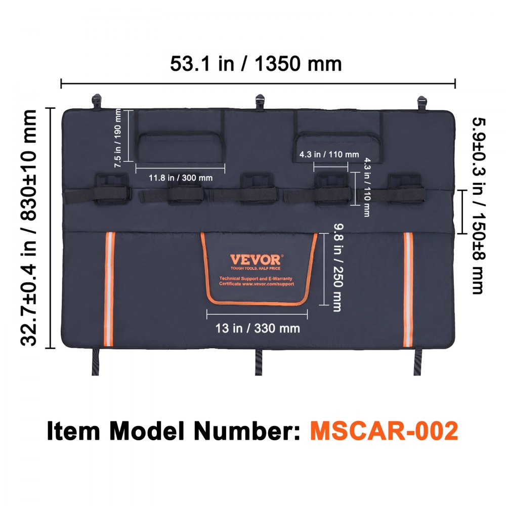 VEVOR Copertura Protezione Portellone Camion 135x83cm Cuscino Portellone in PVC Spugna Copertura Protettiva per Portellone Camion 5 Cinghie di Fissaggio Tasca per Attrezzi Trasporto 5 Biciclette circa