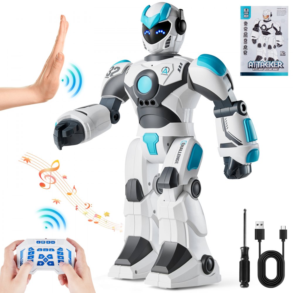 VEVOR Robot Giocattolo per Bambini, 2,4 GHz, Robot RC Intelligente, Telecomando Programmabile, Funzioni Parlare, Cantare, Ballare, Interattivo, Gesti, Giocattolo Robot Programmabile Controllo Vocale