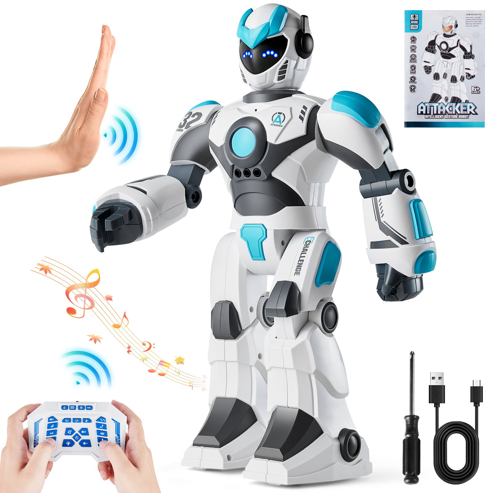 VEVOR Robot Giocattolo per Bambini, 2,4 GHz, Robot RC Intelligente, Telecomando Programmabile, Funzioni Parlare, Cantare, Ballare, Interattivo, Gesti, Giocattolo Robot Programmabile Controllo Vocale