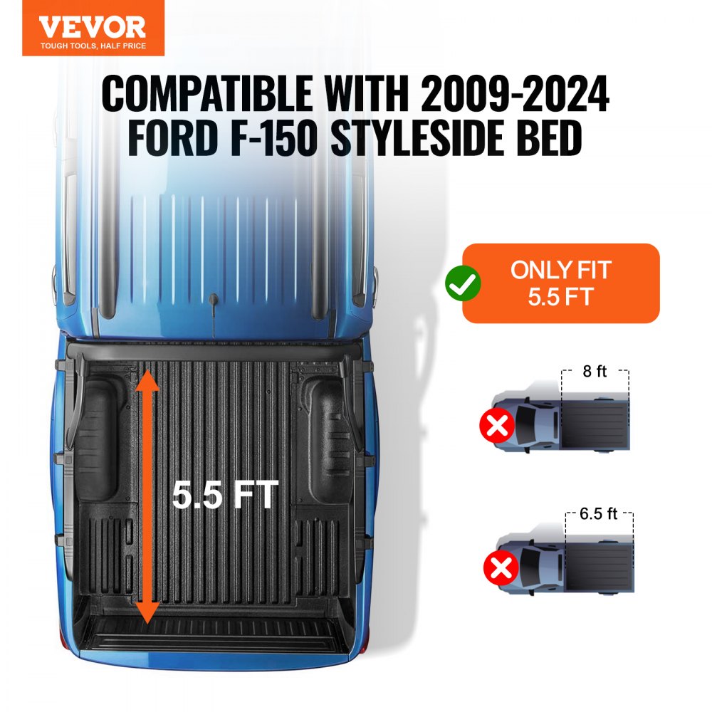VEVOR Copertura per Cassone Retrattile 1704 x 1656 mm Copertura Cassone Avvolgibile per Camion, Letto Ford F-150 Styleside 2009-2024, PVC Morbido, Copertura per Cassone Avvolgibile per Accesso a Letto