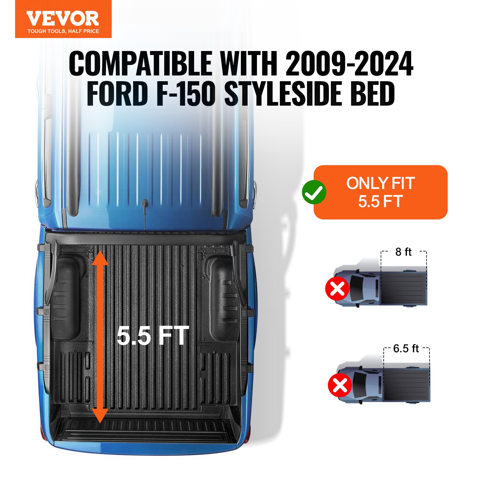 VEVOR Copertura per Cassone Retrattile 1704 x 1656 mm Copertura Cassone Avvolgibile per Camion, Letto Ford F-150 Styleside 2009-2024, PVC Morbido, Copertura per Cassone Avvolgibile per Accesso a Letto