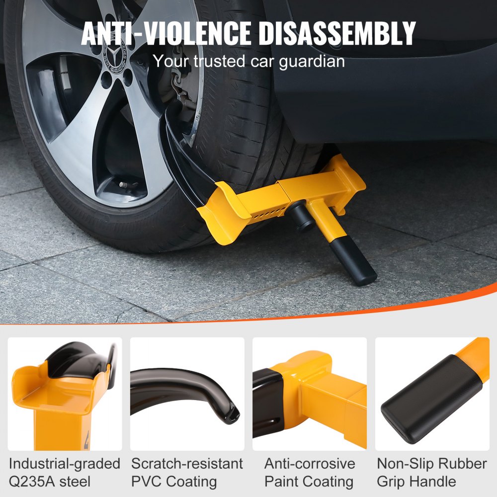 VEVOR Set di Bloccaruote Universale Antifurto per Auto Regolabile 180-270 mm, Bloccaggio Parcheggio Ruota in Acciaio con 6 Chiavi per Veicoli Caravan Camion SUV, Morsetto Bloccaruota Antifurto 2 Pz