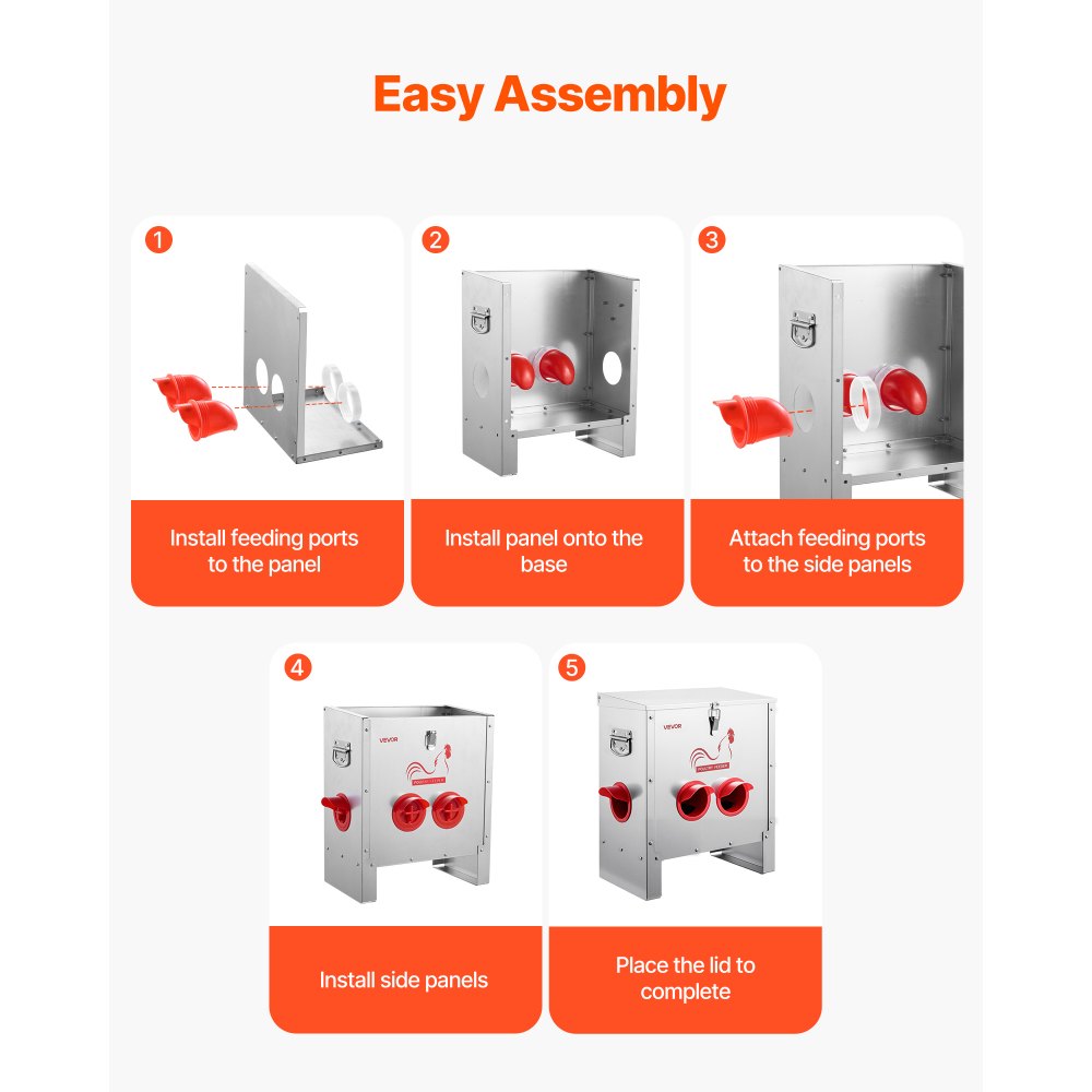 VEVOR Mangiatoia Automatica per Polli Carico 11,34 kg, 6 Porte di Alimentazione, Senza Sprechi, Gravità Automatica, con Coperchio con Maniglia, Struttura in Metallo, per Galline Nane, Fagiani