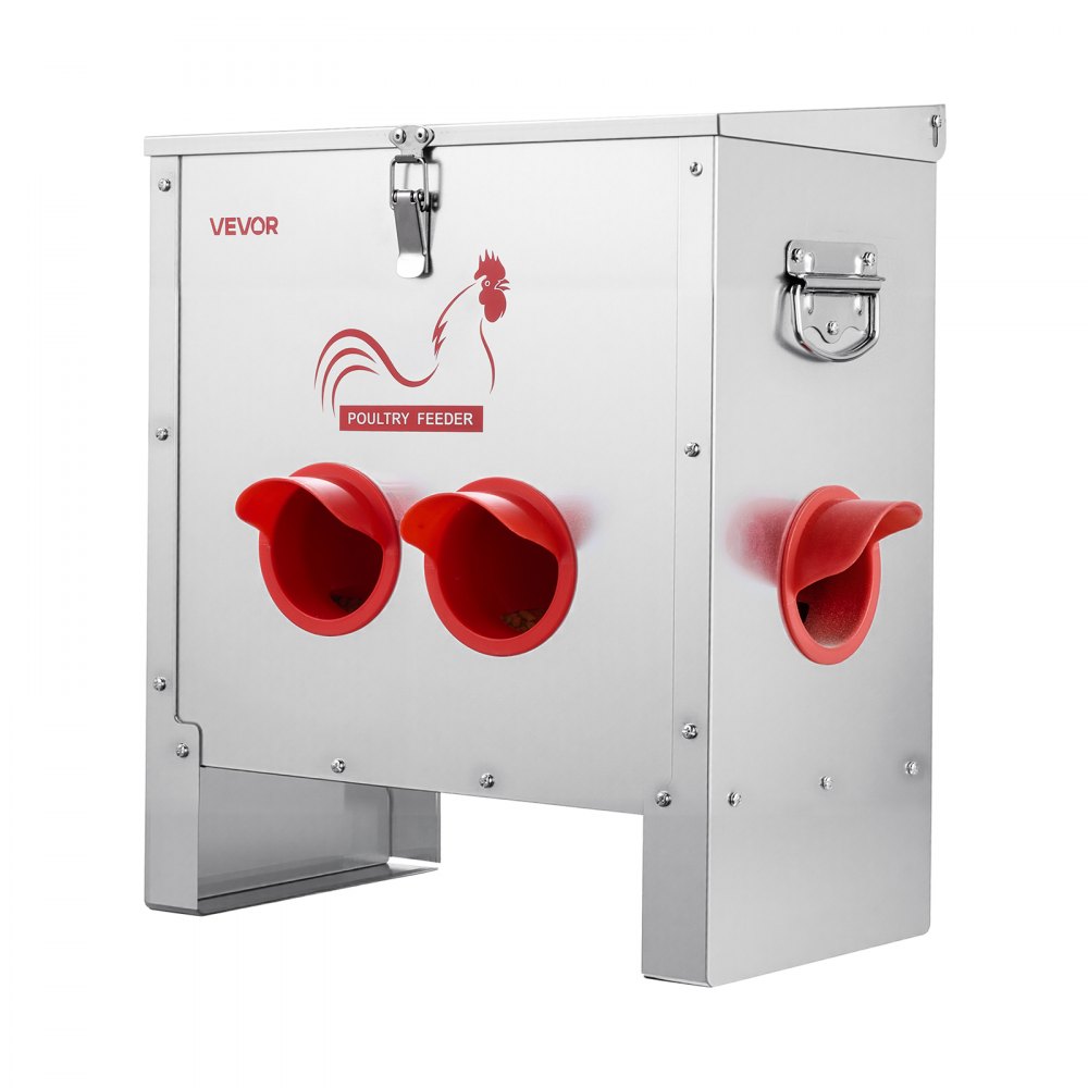 VEVOR Mangiatoia Automatica per Polli Carico 11,34 kg, 6 Porte di Alimentazione, Senza Sprechi, Gravità Automatica, con Coperchio con Maniglia, Struttura in Metallo, per Galline Nane, Fagiani