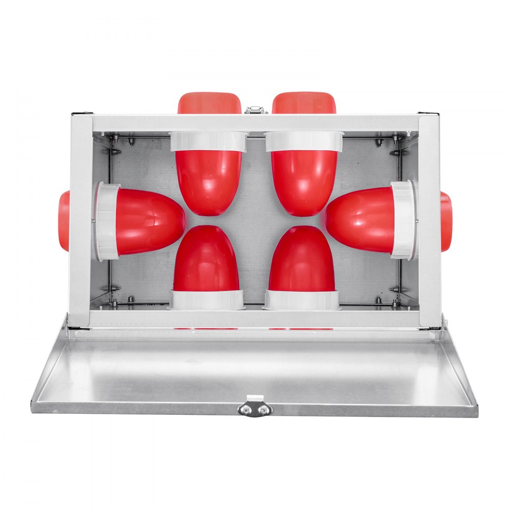 VEVOR Mangiatoia Automatica per Polli Carico 11,34 kg, 6 Porte di Alimentazione, Senza Sprechi, Gravità Automatica, con Coperchio con Maniglia, Struttura in Metallo, per Galline Nane, Fagiani