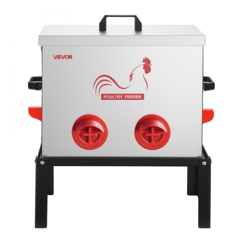 VEVOR Distributore per Pollame Galline Capacità 18,14 kg, 6 Porte di Alimentazione, Senza Sprechi Gravità Automatica, con Altezza Regolabile e Coperchio di Bloccaggio, Struttura in Metallo