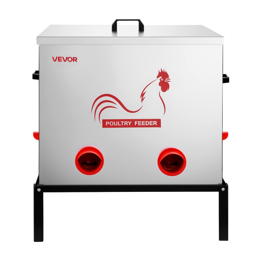 VEVOR Distributore per Pollame Galline Capacità 38,56 kg, 6 Porte di Alimentazione, Senza Sprechi Gravità Automatica, con Altezza Regolabile e Coperchio di Bloccaggio, Struttura in Metallo