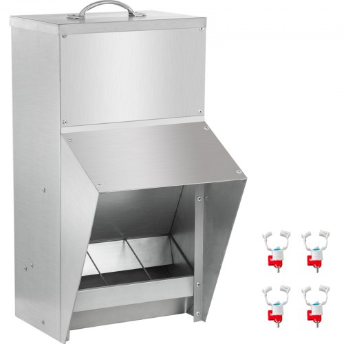 VEVOR Mangiatoia zincata per pollame, capacità di alimentazione 11,3 kg, mangiatoia per galline senza rifiuti 33x21x48 cm mangiatoia pensile con coperchio per l'alimentazione pollame