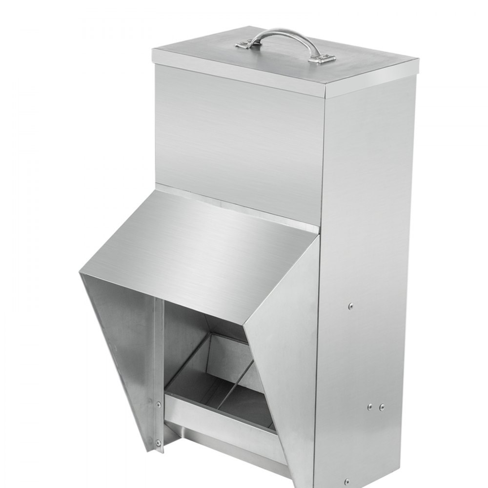 VEVOR Mangiatoia zincata per pollame, capacità di alimentazione 11,3 kg, mangiatoia per galline senza rifiuti 33x21x48 cm mangiatoia pensile con coperchio per l'alimentazione pollame
