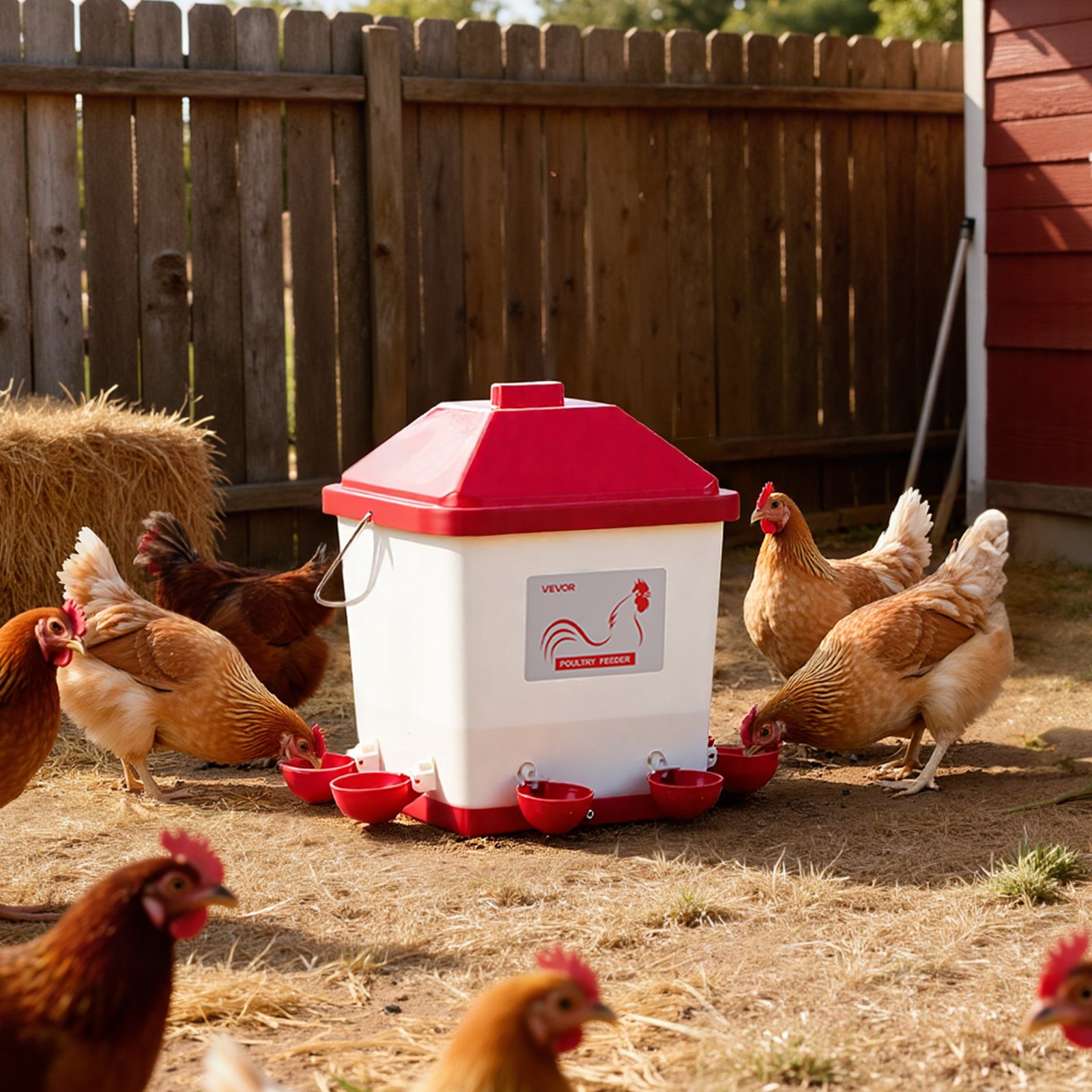 VEVOR 19L Automatic Chicken Waterer, 6 Water Ports, Automatic-Fill Water Cup, Automatic Gravity Waterer with Convenient Handle Sealed Rubber Ring, Waterproof PP Material, No Waste Design, for Chicken