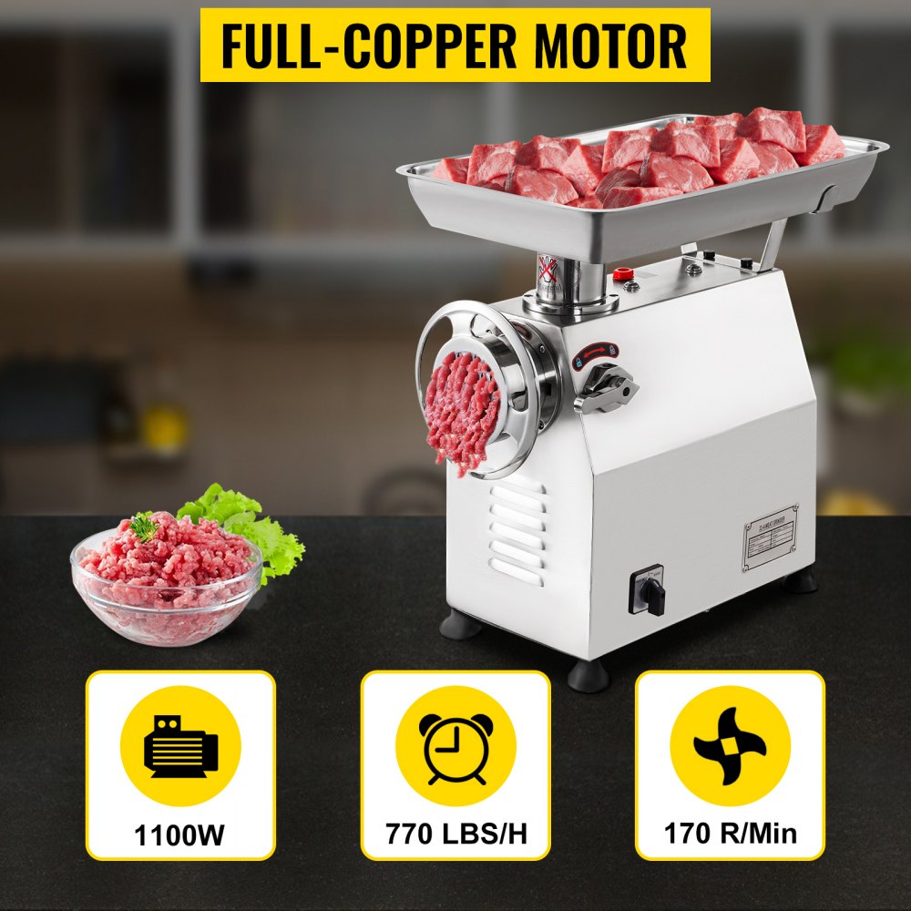 VEVOR Tritacarne Elettrico da Banco in Acciaio Inox 1100W Produzione 350kg/H Tritacarne in Acciaio Inox della Carne da Cucina Commerciale per Salsicce