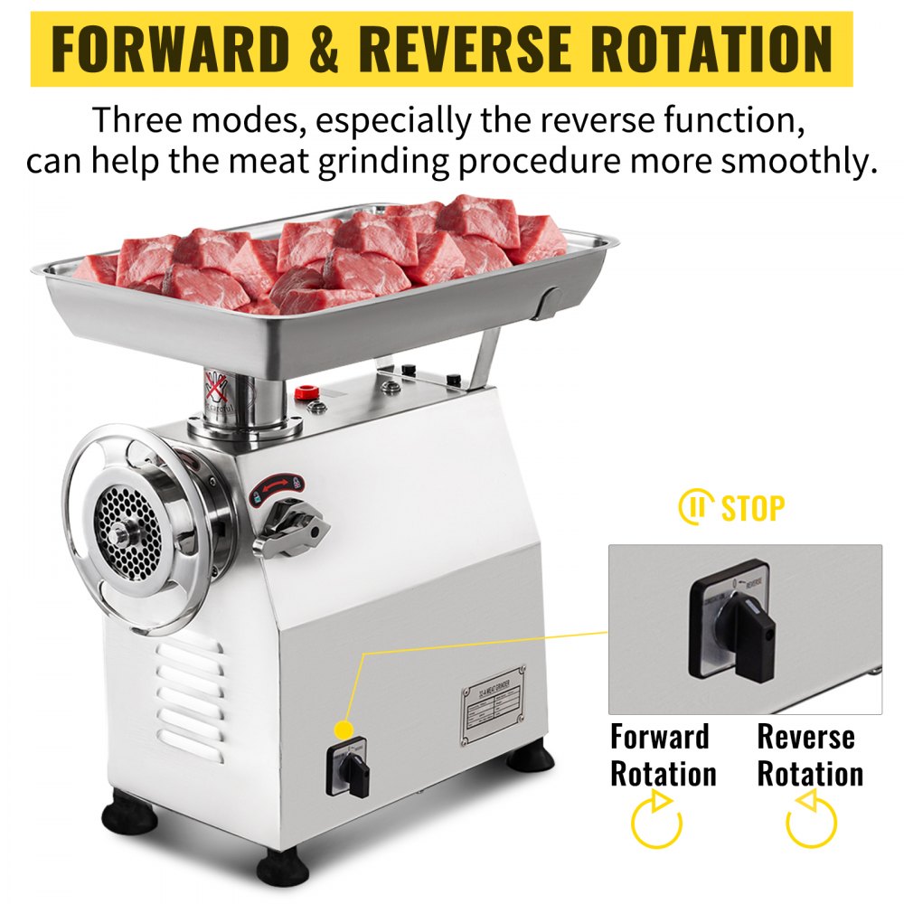 VEVOR Tritacarne Elettrico da Banco in Acciaio Inox 1100W Produzione 350kg/H Tritacarne in Acciaio Inox della Carne da Cucina Commerciale per Salsicce