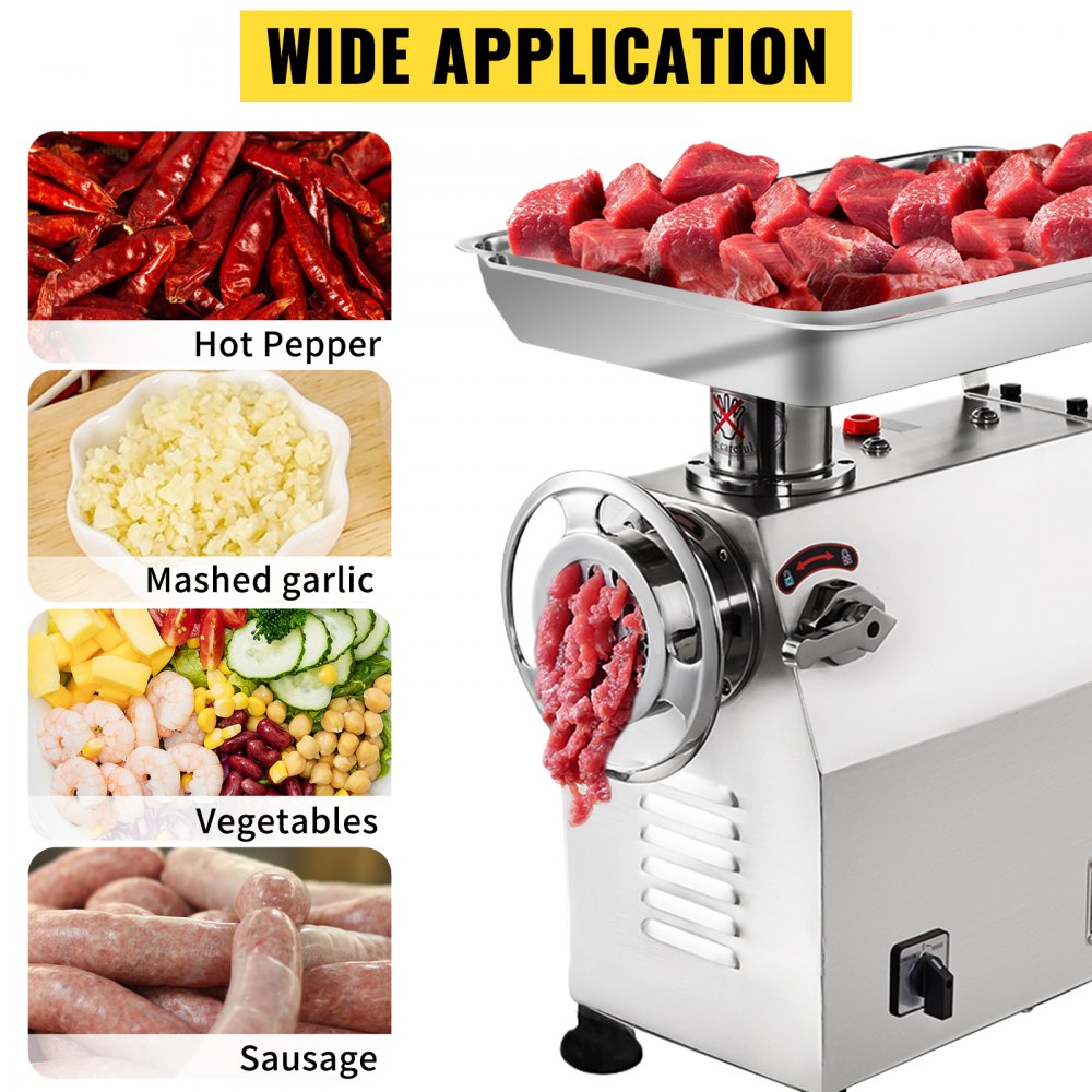 VEVOR Tritacarne Elettrico da Banco in Acciaio Inox 1100W Produzione 350kg/H Tritacarne in Acciaio Inox della Carne da Cucina Commerciale per Salsicce