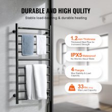 VEVOR Scaldasalviette da parete 10 Barre, Portasciugamani Riscaldato a Parete per Bagno, Radiatore Scaldasalviette IPX5 con Timer e Display LED, Scaldasalviette 5 Livelli di Temperatura Regolabili