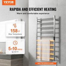 VEVOR Scaldasalviette da Parete per Bagno, Portasciugamani Riscaldato 10 Barre, Scaldasalviette Impermeabile con Timer e Display LED, 5 Livelli di Temperatura Regolabili, Montaggio a Parete