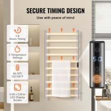 VEVOR Scaldasalviette da Parete per Bagno, Portasciugamani Riscaldato 10 Barre, Scaldasalviette Impermeabile con Timer e Display LED, 5 Livelli di Temperatura Regolabili, Montaggio a Parete