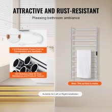 VEVOR Scaldasalviette da Parete per Bagno, Portasciugamani Riscaldato 10 Barre, Scaldasalviette Impermeabile con Timer e Display LED, 5 Livelli di Temperatura Regolabili, Montaggio a Parete