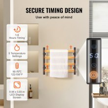 VEVOR Scaldasalviette a 4 Barre, Portasciugamani Riscaldato a Parete per Bagno, Scaldasalviette Impermeabile IPX5 con Timer e Display LED, Scaldasalviette con 5 Livelli di Temperatura Regolabili