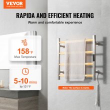 VEVOR Scaldasalviette Termoarredo, Portasciugamani Riscaldato con 4 Barre, Scaldasalviette Impermeabile con Timer e Display LED, 5 Livelli di Temperatura Regolabili, Montaggio a Parete, Argento