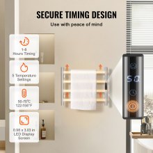 VEVOR Scaldasalviette Termoarredo, Portasciugamani Riscaldato con 4 Barre, Scaldasalviette Impermeabile con Timer e Display LED, 5 Livelli di Temperatura Regolabili, Montaggio a Parete, Argento