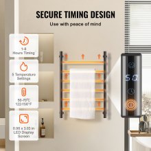 VEVOR Scaldasalviette Termoarredo, Portasciugamani Riscaldato con 6 Barre, Scaldasalviette Impermeabile con Timer e Display LED, 5 Livelli di Temperatura Regolabili, Montaggio a Parete, Nero