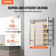 VEVOR Scaldasalviette Termoarredo, Portasciugamani Riscaldato a 6 Barre, Scaldasalviette Impermeabile con Timer e Display LED, 5 Livelli di Temperatura Regolabili, Montaggio a Parete, Argento