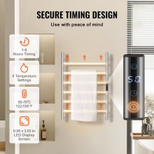 VEVOR Scaldasalviette Termoarredo, Portasciugamani Riscaldato a 6 Barre, Scaldasalviette Impermeabile con Timer e Display LED, 5 Livelli di Temperatura Regolabili, Montaggio a Parete, Argento