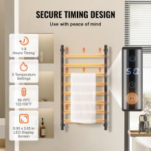 VEVOR Scaldasalviette Termoarredo, Portasciugamani Riscaldato con 8 Barre, Scaldasalviette Impermeabile con Timer e Display LED, 5 Livelli di Temperatura Regolabili, Montaggio a Parete, Nero