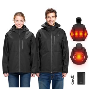 CONQUECO Giacca Riscaldata Elettrica Da Donna - Softshell Termico Impermeabile E Antivento Per Trekking, Sci Ed Escursioni Invernali Con Power Bank