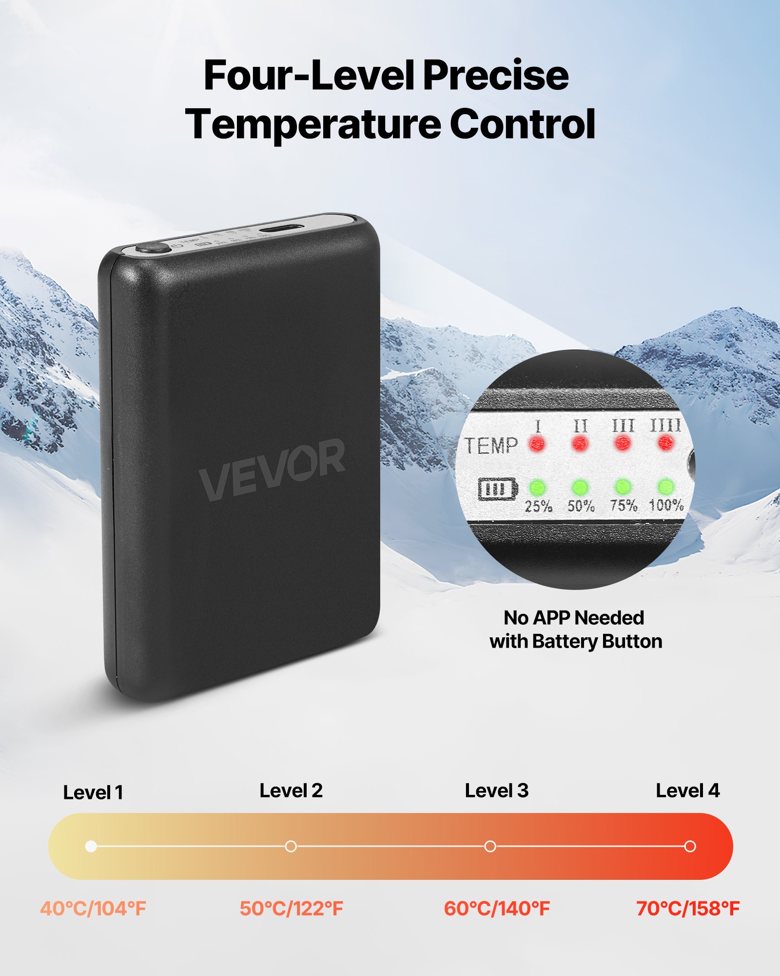 VEVOR Calzini Riscaldati, Batteria da 5000 mAh, con 4 Impostazioni di Riscaldamento, Calzini Riscaldati Elettrici per Uomo e Donna, Scaldapiedi per Caccia, Escursionismo, Sci, Taglia Unica