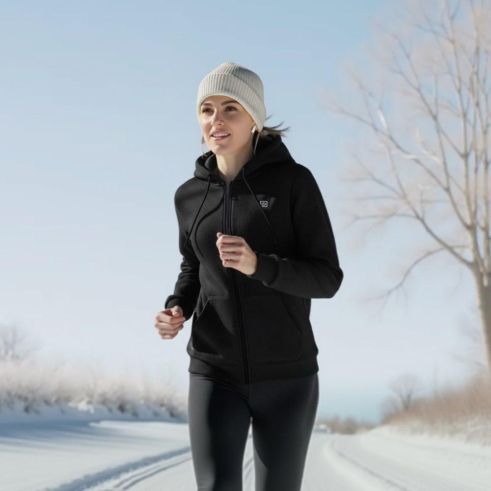 VEVOR Giacca Riscaldata con Cappuccio per Uomo e Donna, Felpa Riscaldata Unisex con Cerniera Intera e Banca di Potere da 7,4 V, Pile Polare Taglia S, per Campeggio Invernale all'Aperto, Nero