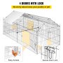 VEVOR Pollaio in Metallo da Giardino per Pollame con Copertura 220 x 106 x 104cm, Gabbia di Pollaio da Esterno con Porte Copertura in Poliestere per Galline Conigli Pulcini Polli, Pollaio per Pollame