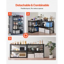 VEVOR Scaffale Portaoggetti,Scaffale Portaoggetti a 5 Livelli, Ripiani in Metallo Regolabili, Scafandro per Cucina, Magazzino, Seminterrato, Scaffalatura Nero 1361 kg, 457 x 1219,2 x 1981 mm